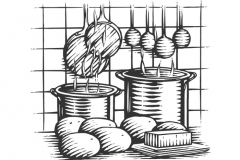 Cooking Pots Woodcut
